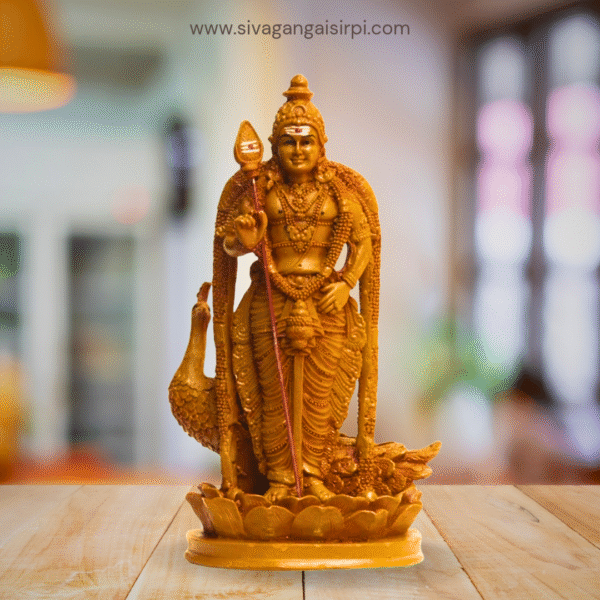 Lord Murugan wooden Finish Statue with Peacock